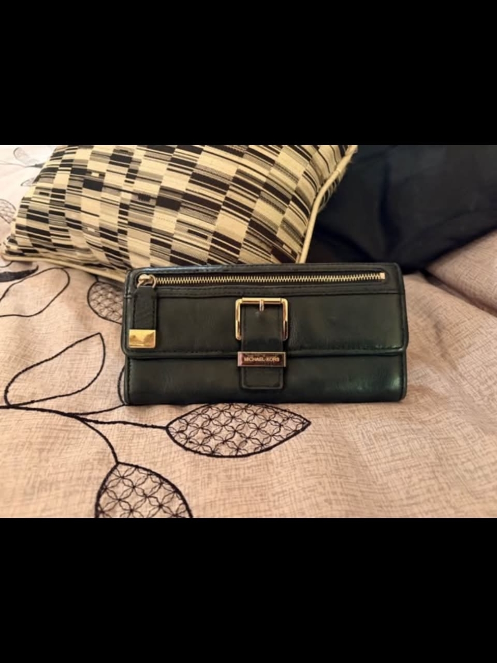 Michael Kors Black Leather Zip & Buckle Continental Wallet